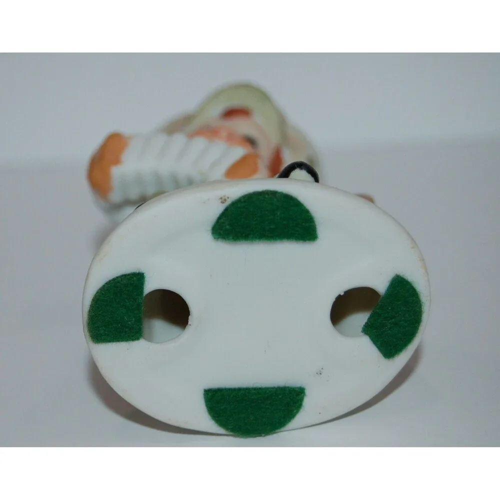 VTG Boy Sitting Playing Accordion Ceramic Figurine Mushroom Hat Green Polka Dots